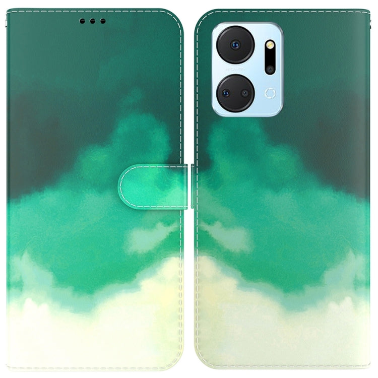 For Honor X7a Watercolor Pattern Flip Leather Phone Case(Cyan Green) by buy2fix