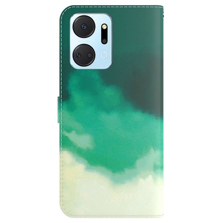 For Honor X7a Watercolor Pattern Flip Leather Phone Case(Cyan Green) by buy2fix