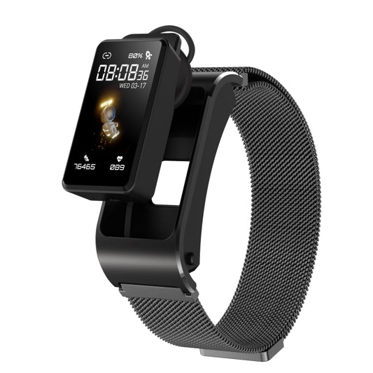 H21 1.14-inch Steel Band Earphone Detachable Smart Watch Support Temperature Measurement / Bluetooth Call / Voice Control(Black) by buy2fix