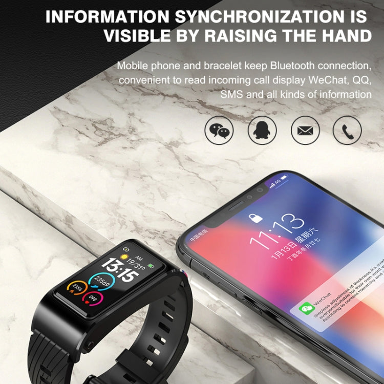 H21 1.14 inch Silicon Band Earphone Detachable Smart Watch Support Temperature Measurement / Bluetooth Call / Voice Control(Black) by buy2fix