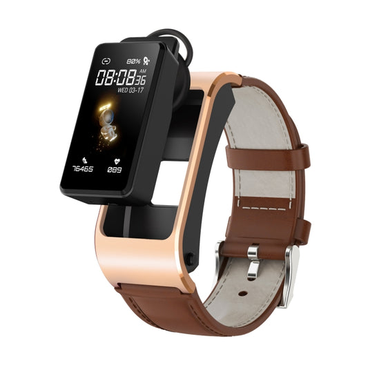 H21 1.14 inch Leather Band Earphone Detachable Smart Watch Support Temperature Measurement / Bluetooth Call / Voice Control(Gold) by buy2fix