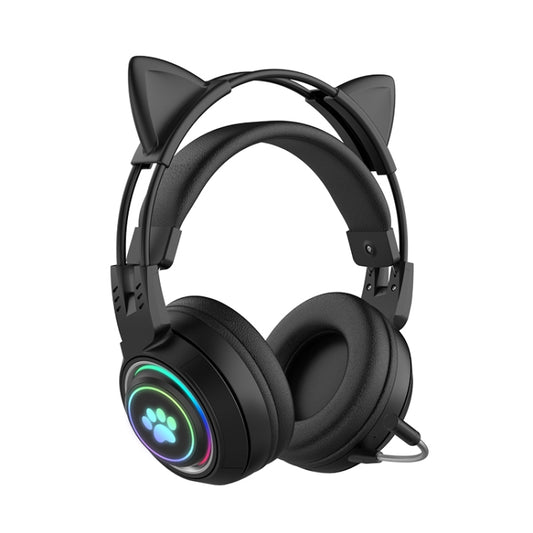 T25 RGB Stereo Cat Ear Bluetooth Wireless Headphones with Detachable Microphone(Black) - Headset & Headphone by buy2fix | Online Shopping UK | buy2fix