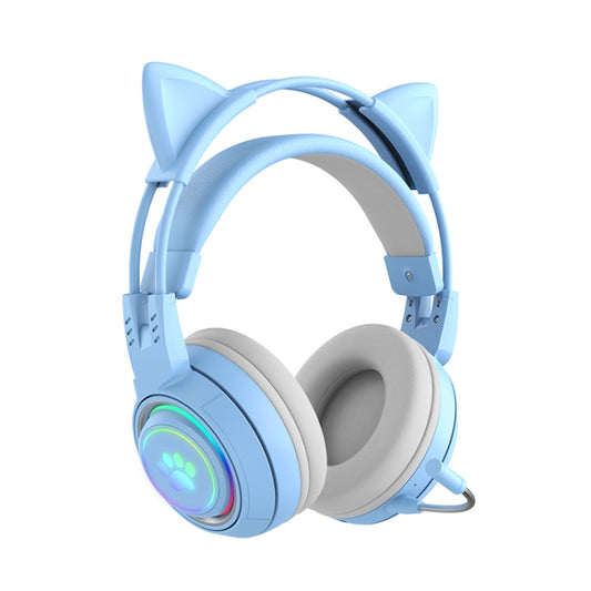 T25 RGB Stereo Cat Ear Bluetooth Wireless Headphones with Detachable Microphone(Blue) - Headset & Headphone by buy2fix | Online Shopping UK | buy2fix