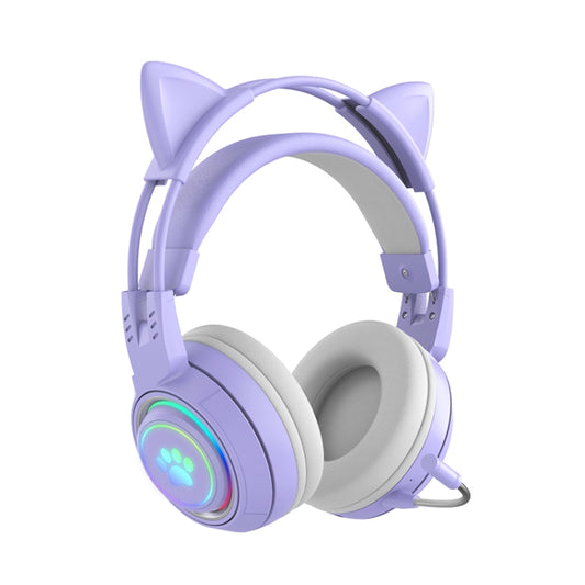 T25 RGB Stereo Cat Ear Bluetooth Wireless Headphones with Detachable Microphone(Purple) - Headset & Headphone by buy2fix | Online Shopping UK | buy2fix