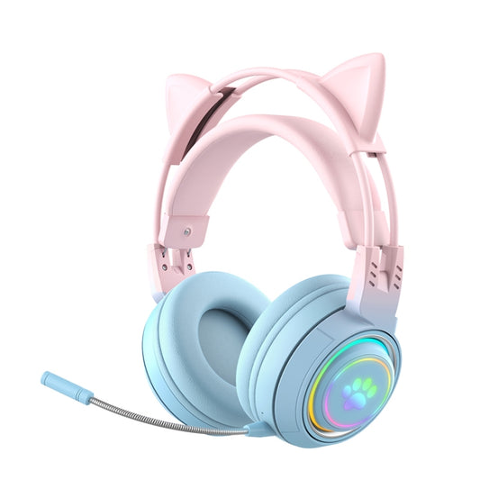 T25 RGB Stereo Cat Ear Bluetooth Wireless Headphones with Detachable Microphone(Pink+Blue) - Headset & Headphone by buy2fix | Online Shopping UK | buy2fix