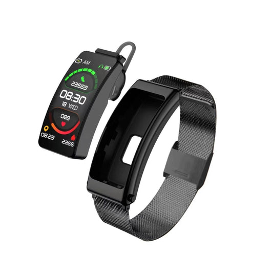 K13 1.14 inch Steel Band Earphone Detachable Smart Watch Support Bluetooth Call(Black) by buy2fix