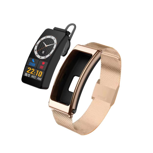 K13 1.14 inch Steel Band Earphone Detachable Smart Watch Support Bluetooth Call(Gold) by buy2fix