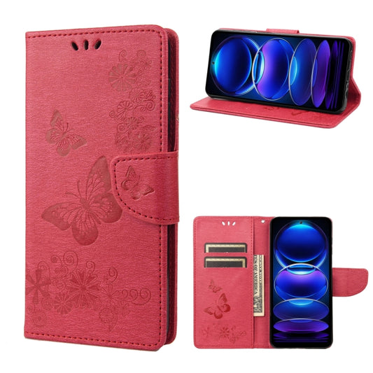 For Xiaomi Redmi Note 12 5G Global / Poco X5 5G Butterfly Embossed Horizontal Flip Leather Phone Case(Red) by buy2fix