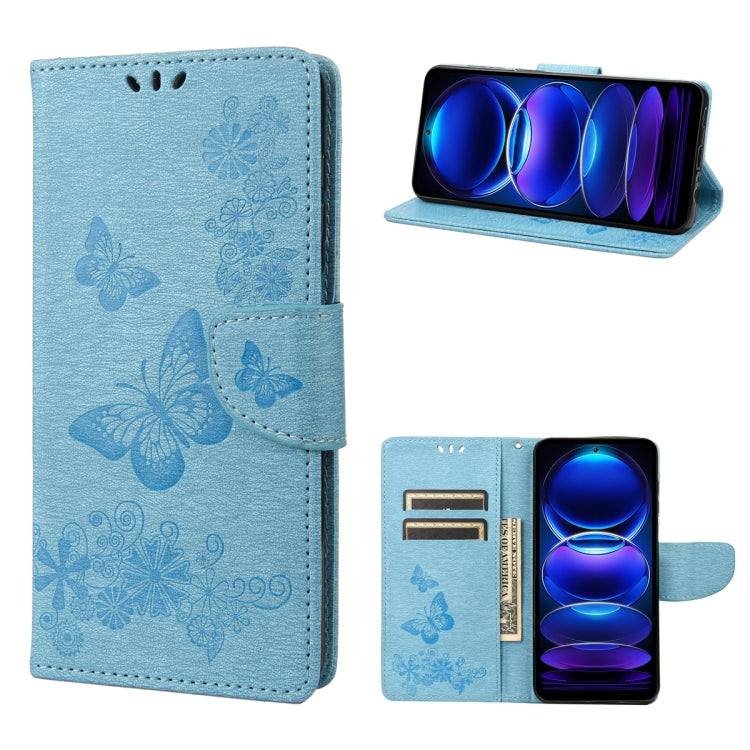 For Xiaomi Redmi Note 12 Pro+ 5G Global Butterfly Embossed Horizontal Flip Leather Phone Case(Blue) by buy2fix