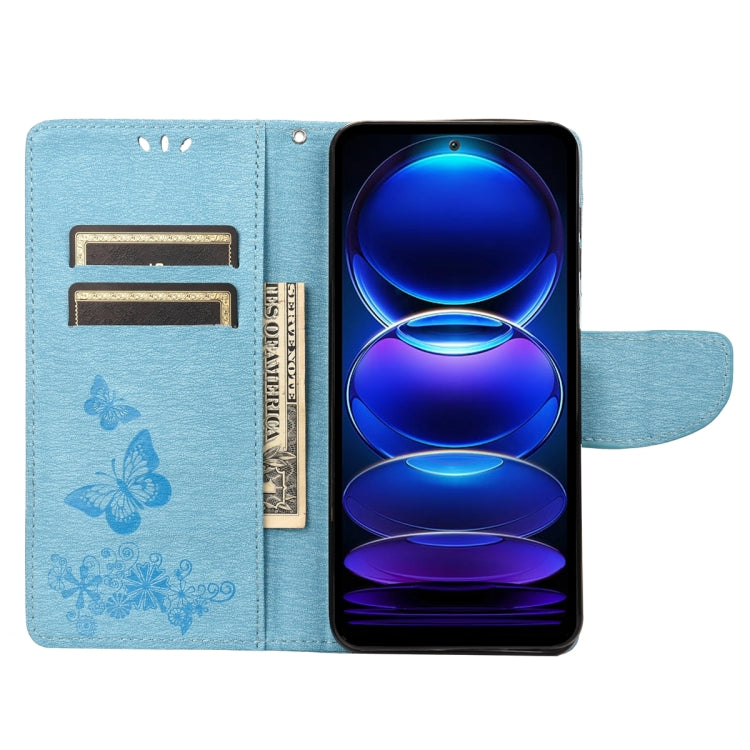 For Xiaomi Redmi Note 12 Pro+ 5G Global Butterfly Embossed Horizontal Flip Leather Phone Case(Blue) by buy2fix