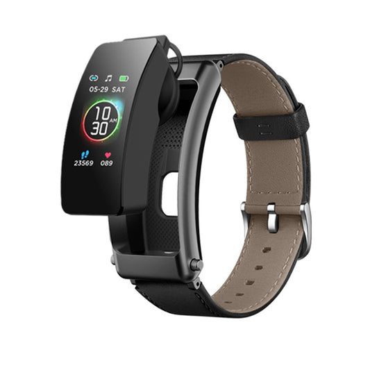 K50+ 0.96 inch Leather Band Earphone Detachable Life Waterproof Smart Watch Support Bluetooth Call(Black) by buy2fix