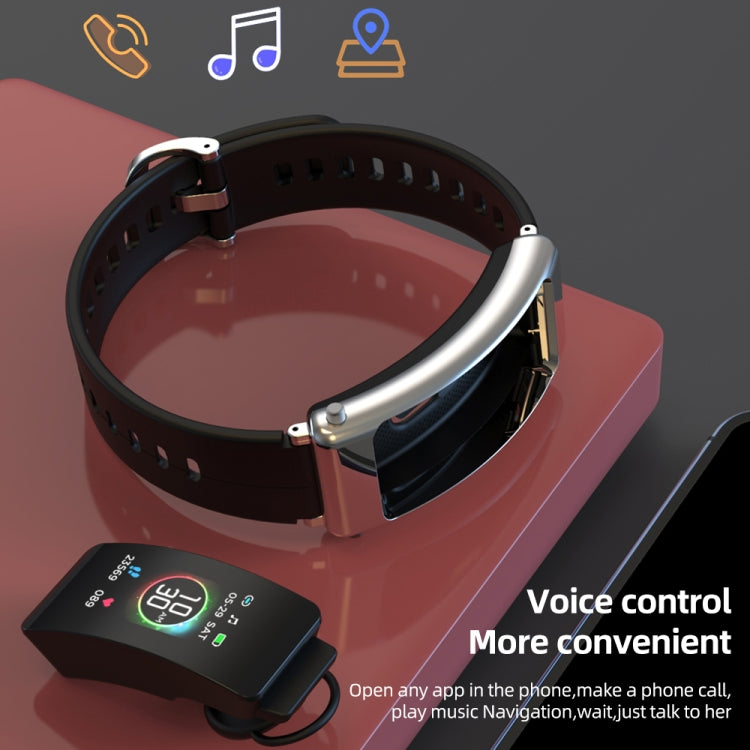 K50+ 0.96 inch Leather Band Earphone Detachable Life Waterproof Smart Watch Support Bluetooth Call(Black) by buy2fix