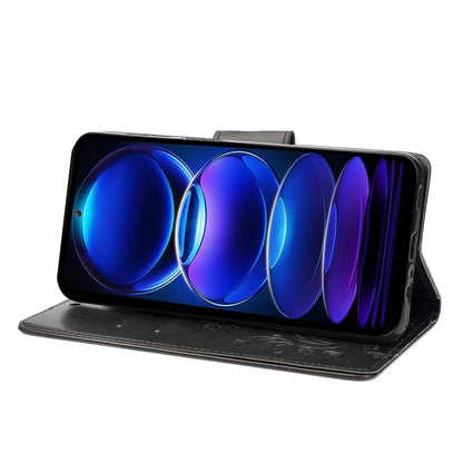 For Xiaomi Redmi Note 12 5G Global / Poco X5 5G Butterfly Flower Pattern Leather Phone Case(Black) by buy2fix