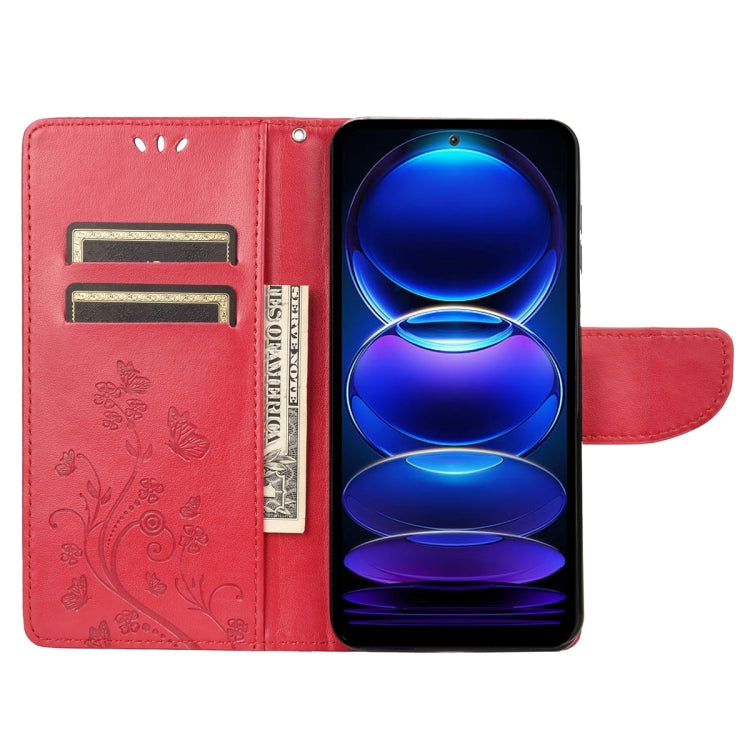 For Xiaomi Redmi Note 12 Pro+ 5G Global Butterfly Flower Pattern Leather Phone Case(Red) by buy2fix