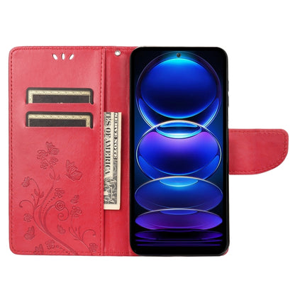 For Xiaomi Redmi Note 12 Pro+ 5G Global Butterfly Flower Pattern Leather Phone Case(Red) by buy2fix
