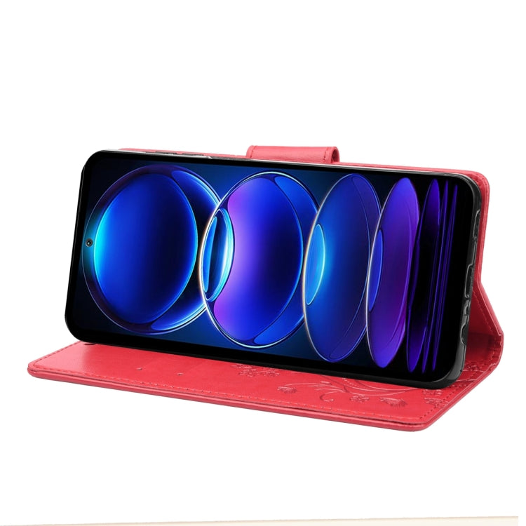 For Xiaomi Redmi Note 12 Pro+ 5G Global Butterfly Flower Pattern Leather Phone Case(Red) by buy2fix