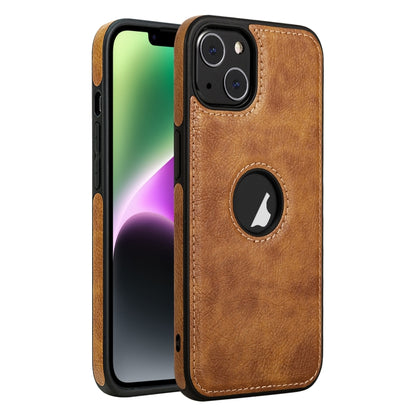 For iPhone 14 Plus Leather Texture Stitching Phone Case(Brown) - iPhone 14 Plus Cases by buy2fix | Online Shopping UK | buy2fix