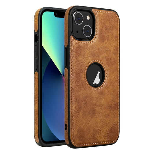 For iPhone 13 mini Leather Texture Stitching Phone Case(Brown) - iPhone 13 mini Cases by buy2fix | Online Shopping UK | buy2fix