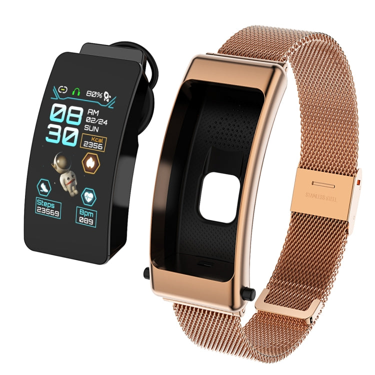 K50 1.08 inch Steel Band Earphone Detachable IP67 Waterproof Smart Watch Support Bluetooth Call(Gold) by buy2fix