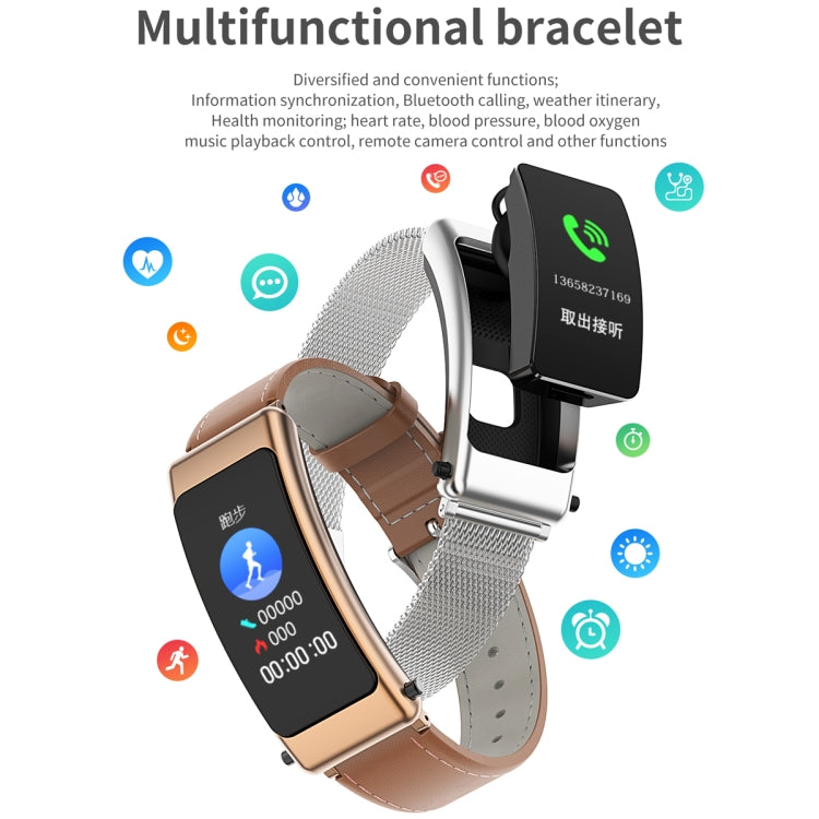 K50 1.08 inch Steel Band Earphone Detachable IP67 Waterproof Smart Watch Support Bluetooth Call(Gold) by buy2fix