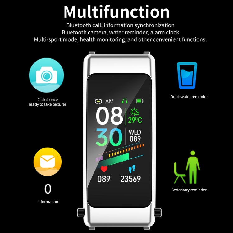 K50 1.08 inch Steel Band Earphone Detachable IP67 Waterproof Smart Watch Support Bluetooth Call(Gold) by buy2fix