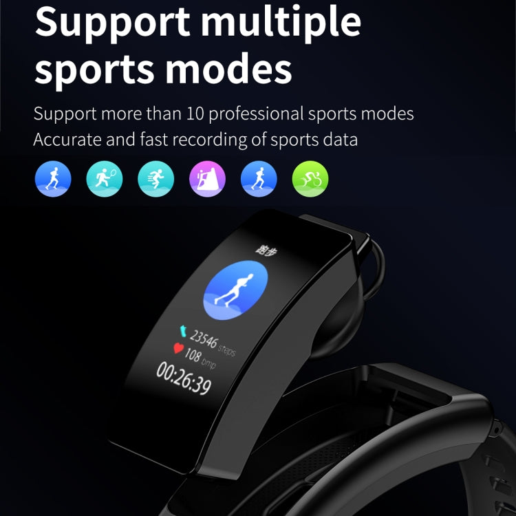 K50 1.08 inch Silicone Band Earphone Detachable IP67 Waterproof Smart Watch Support Bluetooth Call(Black) by buy2fix