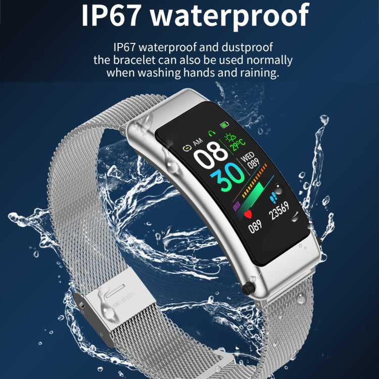 K50 1.08 inch Silicone Band Earphone Detachable IP67 Waterproof Smart Watch Support Bluetooth Call(Black Silver) by buy2fix