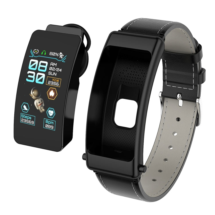 K50 1.08 inch Leather Band Earphone Detachable IP67 Waterproof Smart Watch Support Bluetooth Call(Black) by buy2fix