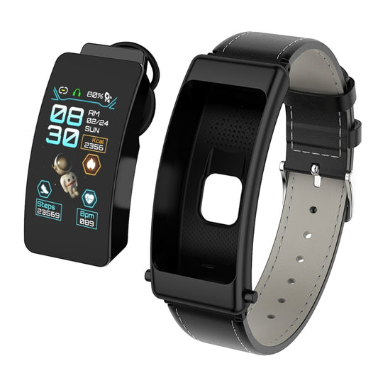 K50 1.08 inch Leather Band Earphone Detachable IP67 Waterproof Smart Watch Support Bluetooth Call(Black) by buy2fix