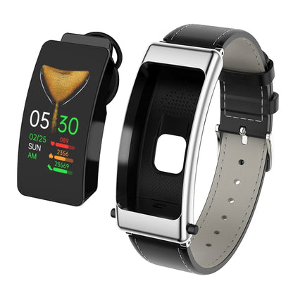 K50 1.08 inch Leather Band Earphone Detachable IP67 Waterproof Smart Watch Support Bluetooth Call(Black Silver) by buy2fix