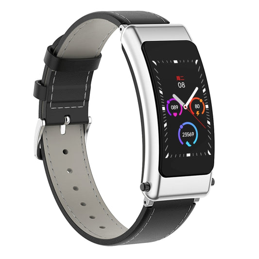 K50 1.08 inch Leather Band Earphone Detachable IP67 Waterproof Smart Watch Support Bluetooth Call(Black Silver) by buy2fix