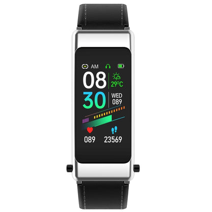 K50 1.08 inch Leather Band Earphone Detachable IP67 Waterproof Smart Watch Support Bluetooth Call(Black Silver) by buy2fix