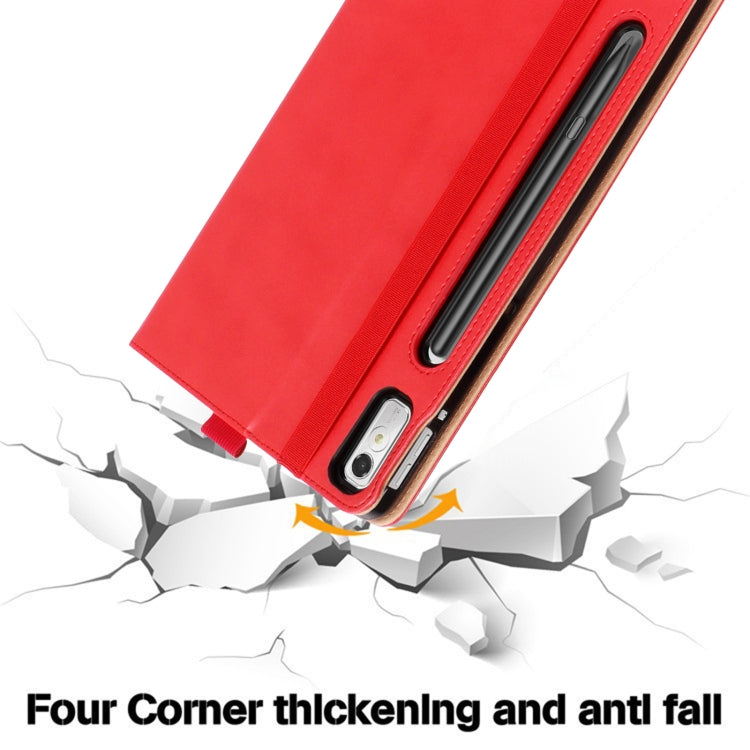 For Lenovo Tab P11 Pro Gen2 11.2 2022 TB132/138 Embossed Front Stand Leather Smart Tablet Case(Red) - Lenovo by buy2fix | Online Shopping UK | buy2fix