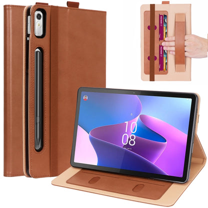 For Lenovo Tab P11 Pro Gen2 11.2 2022 TB132/138 Embossed Front Stand Leather Smart Tablet Case(Brown) - Lenovo by buy2fix | Online Shopping UK | buy2fix