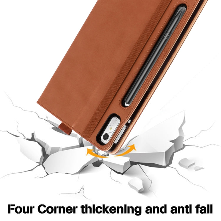 For Lenovo Tab P11 Pro Gen2 11.2 2022 TB132/138 Embossed Front Stand Leather Smart Tablet Case(Brown) - Lenovo by buy2fix | Online Shopping UK | buy2fix