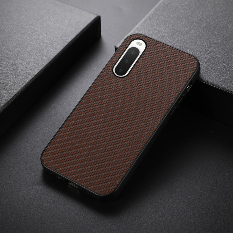 For Sony Xperia 10 V Carbon Fiber Texture PU Phone Case(Brown) by buy2fix