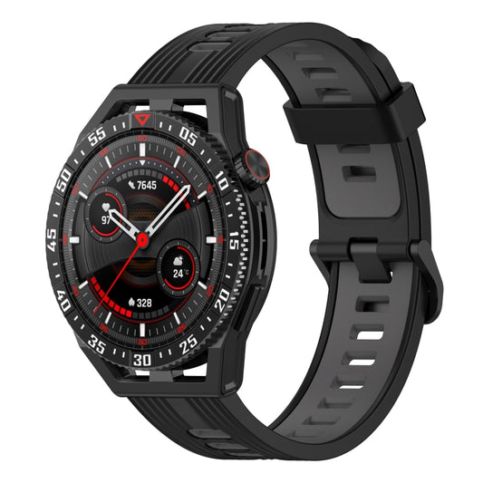For Huawei Watch GT 3 SE 22mm Two-color Stripe Silicone Watch Band(Black Dark Grey) - Watch Bands by buy2fix | Online Shopping UK | buy2fix