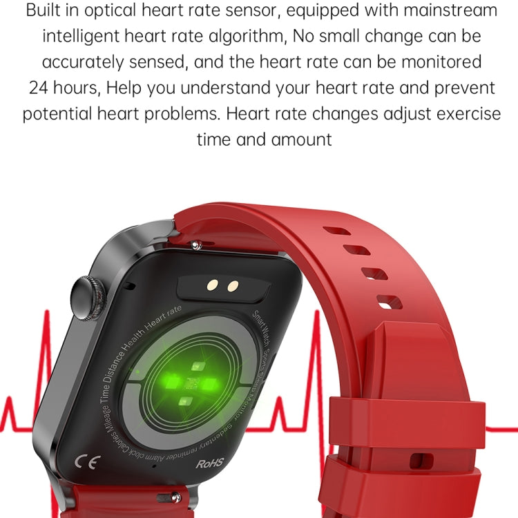 T50 1.85 inch Silicone Band IP67 Waterproof Smart Watch Supports Voice Assistant / Health Monitoring(Red) by buy2fix