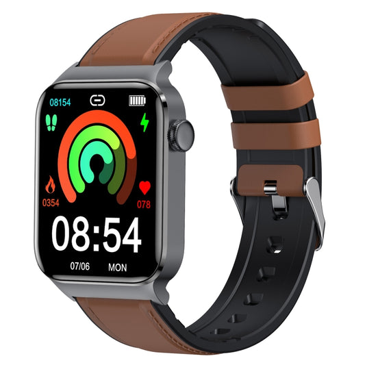 T50 1.85 inch Leather Band IP67 Waterproof Smart Watch Supports Voice Assistant / Health Monitoring(Brown) by buy2fix