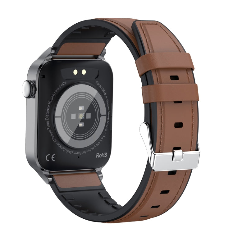 T50 1.85 inch Leather Band IP67 Waterproof Smart Watch Supports Voice Assistant / Health Monitoring(Brown) by buy2fix