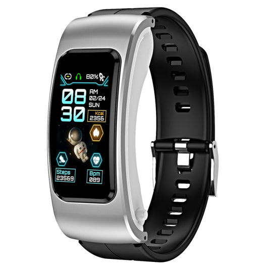 K60 1.08 inch Silicone Band Earphone Detachable Life Waterproof Smart Watch Support Bluetooth Call(Black Silver) by buy2fix