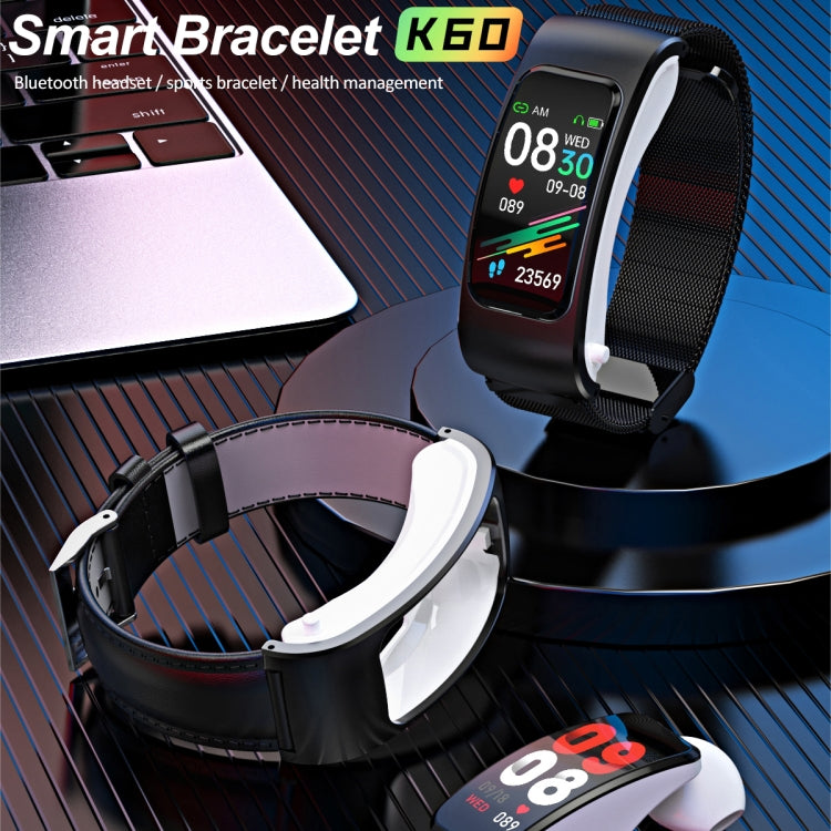 K60 1.08 inch Silicone Band Earphone Detachable Life Waterproof Smart Watch Support Bluetooth Call(Black) by buy2fix