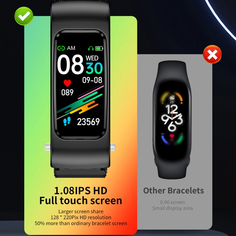 K60 1.08 inch Silicone Band Earphone Detachable Life Waterproof Smart Watch Support Bluetooth Call(Black) by buy2fix