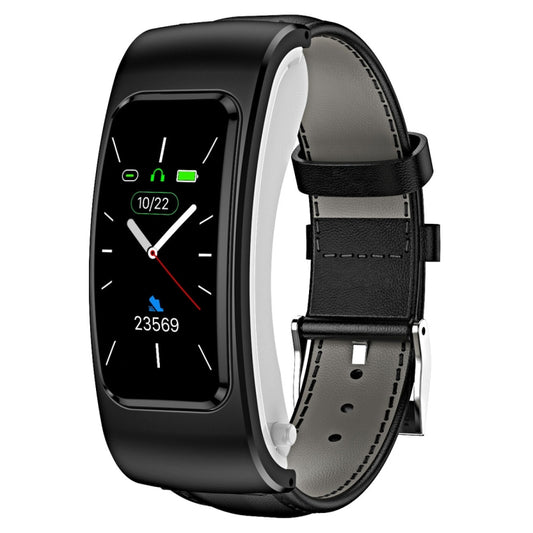 K60 1.08 inch Leather Band Earphone Detachable Life Waterproof Smart Watch Support Bluetooth Call(Black) by buy2fix
