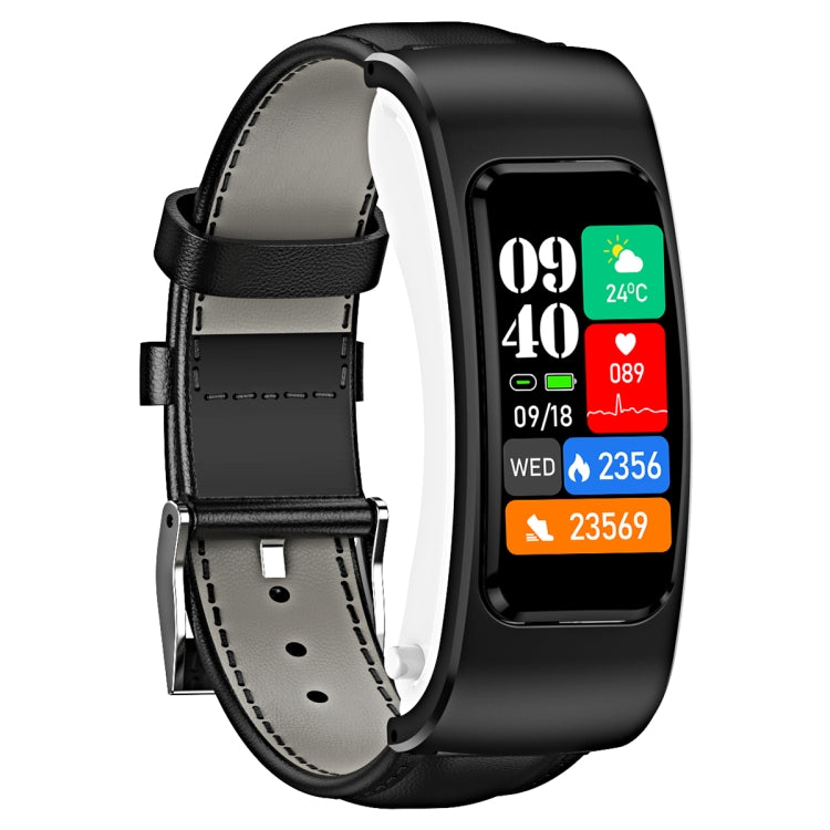 K60 1.08 inch Leather Band Earphone Detachable Life Waterproof Smart Watch Support Bluetooth Call(Black) by buy2fix