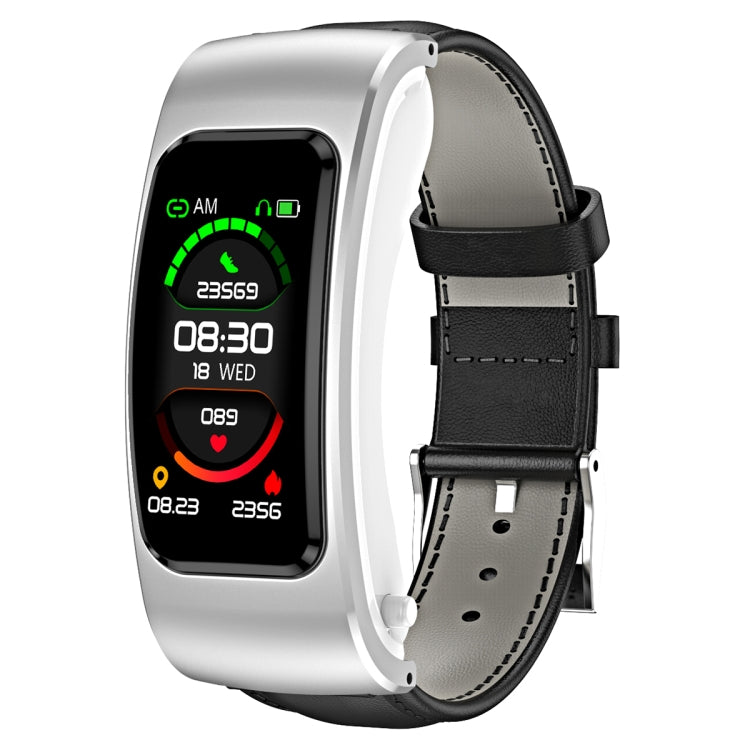 K60 1.08 inch Leather Band Earphone Detachable Life Waterproof Smart Watch Support Bluetooth Call(Black Silver) by buy2fix