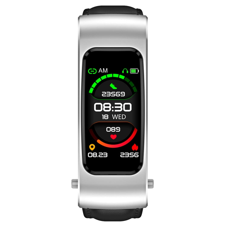 K60 1.08 inch Leather Band Earphone Detachable Life Waterproof Smart Watch Support Bluetooth Call(Black Silver) by buy2fix