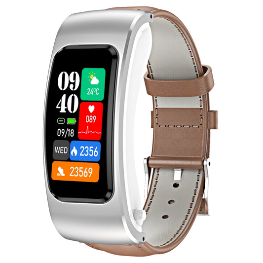 K60 1.08 inch Leather Band Earphone Detachable Life Waterproof Smart Watch Support Bluetooth Call(Brown Silver) by buy2fix