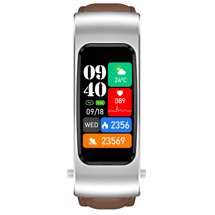 K60 1.08 inch Leather Band Earphone Detachable Life Waterproof Smart Watch Support Bluetooth Call(Brown Silver) by buy2fix