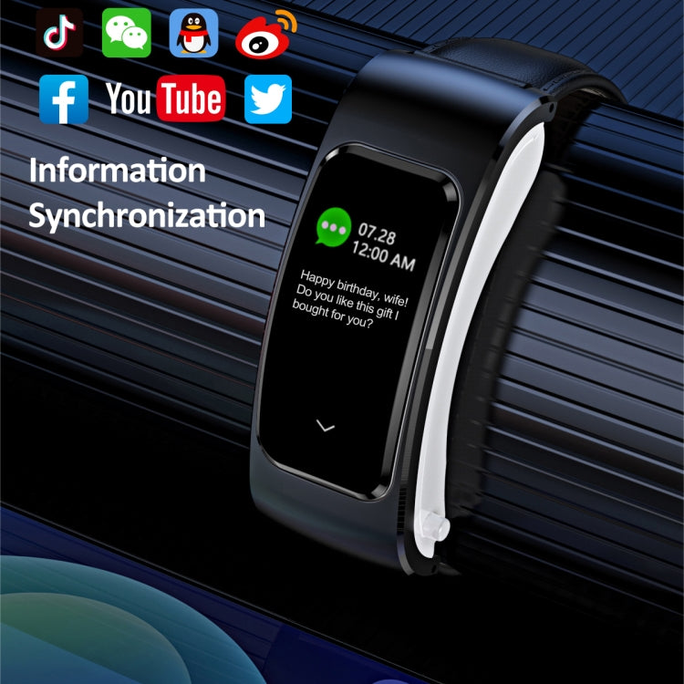 K60 1.08 inch Leather Band Earphone Detachable Life Waterproof Smart Watch Support Bluetooth Call(Black Silver) by buy2fix